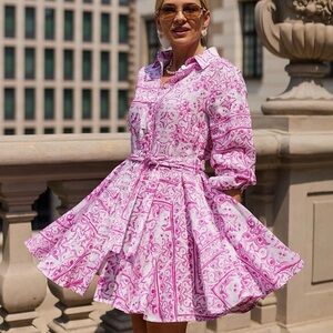 NWT Positano Couture Conchiglia Linen Dress Pink/White Sz S